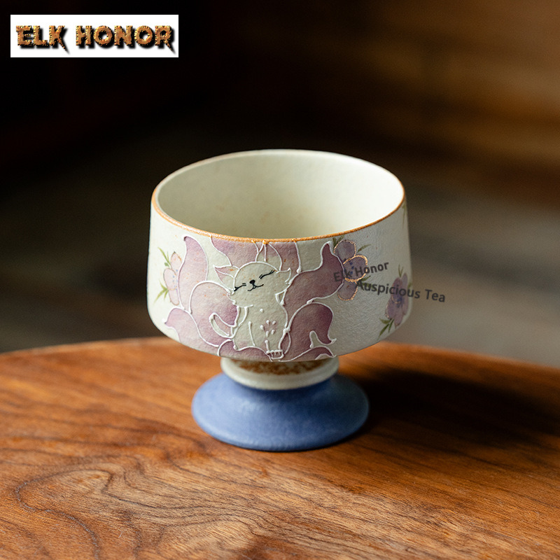 Handmade Ceramic Mug - 210 مللي رسمت باليد تسعة الذيل