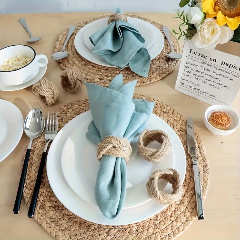 مجموعة حلقات منديل مضفرة من ال - مراجعة Linen Napkin Set وسعره